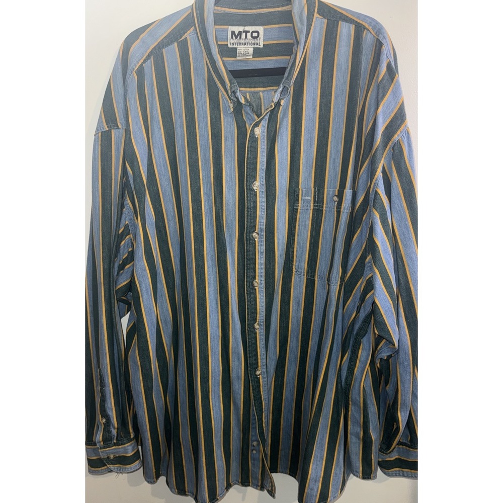 Vtg 90s Denim Shirt Men XXXL Button Up Striped Colorblock Western Dad